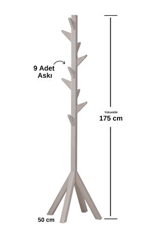 Ahşap Ayaklı Askılık Portmanto Modern Elbise Askısı 175 Cm  Ceviz - Meşe - Beyaz - Gri