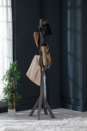 Ahşap Ayaklı Askılık Portmanto Modern Elbise Askısı 175 Cm  Ceviz - Meşe - Beyaz - Gri