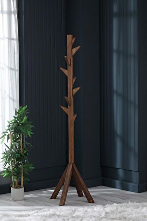 Ahşap Ayaklı Askılık Portmanto Modern Elbise Askısı 175 Cm Ceviz