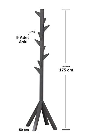 Ahşap Ayaklı Askılık Portmanto Modern Elbise Askısı 175 Cm Gri