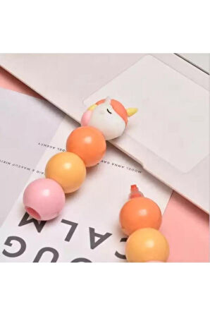 Dekoratif Sevimli Unıcorn Tasarımlı Fosforlu Kalem 1 Adet 3 Renkli Kalem