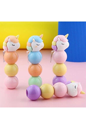 Dekoratif Sevimli Unıcorn Tasarımlı Fosforlu Kalem 1 Adet 3 Renkli Kalem