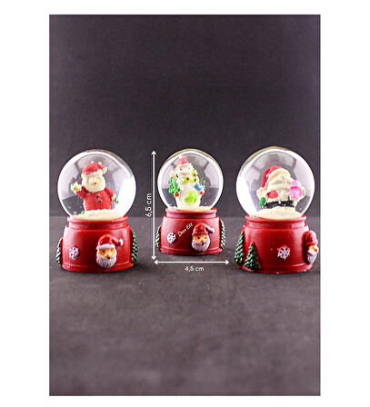 3 Adet Yılbaşı Noel Baba ve Kardan Adam Temalı Dekoratif Hediye Mini Boy Işıklı Kar Küresi 6,5 cm