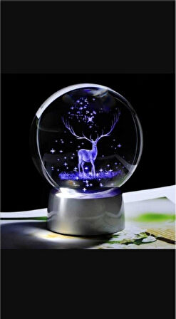 Dekoratif Geyik Temalı Işıklı Renk Değiştiren Dekoratif Cam Küre Hediyelik 