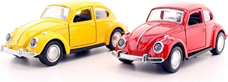 Star Global Dekoratif 2 Adet Çek-Bırak Metal Vosvos Araba Dıe Cast Büyük Boy 12CM Sarı-Kırmızı