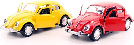 Star Global Dekoratif 2 Adet Çek-Bırak Metal Vosvos Araba Dıe Cast Büyük Boy 12CM Sarı-Kırmızı