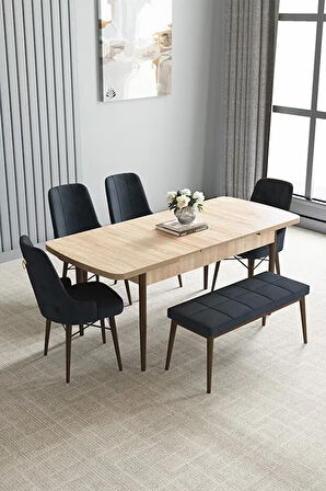 Loft Meşe Desen 80x132 Açılabilir Mdf Masa Yemek Odası Takımı, Mutfak Takımı 4 Sandalye, 1 Bench