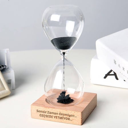 3'lü Dekoratif Kişiye Özel Masaüstü Seti Kum Saati Newton Beşiği ve LED Karahindiba Kristal Küre