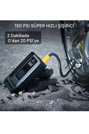 18.000 mAh Akım Korumalı Akü Takviye Cihazı ve Lastik Hava Kompresörü Uyarı Işıklı ve Powerbanklı