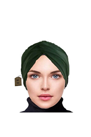 Bone Hazır Geçmeli Dış Bone Tarz Tesettür Yarım Kapalı Şal Hijab Sosyete Bone Süslü Haki Sandy Kumaş
