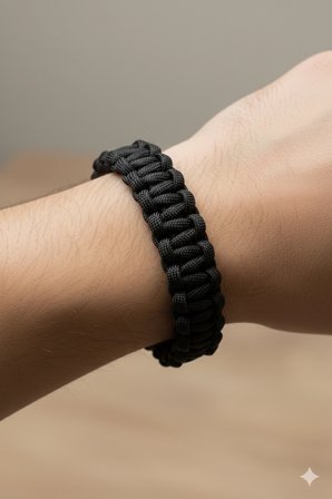 Paracord Bileklik Siyah, Unisex, Cobra Model, Dayanıklı El Örgüsü