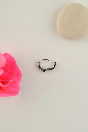 Çok Renkli Halka Tragus Piercing Helix Kıkırdak Küpesi Gümüş Renkli
