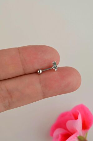 Yeşil Taşlı Kelebek Piercing Helix Kıkırdak Lob Gümüş Renkli