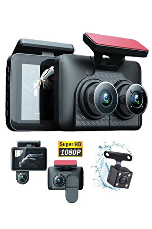 Araç İçi HD Kamera Video Kaydedici 3 Kamera 1080P Full HD Araç Kamerası WDR G-Sensor 5Mp Büyük Ekran
