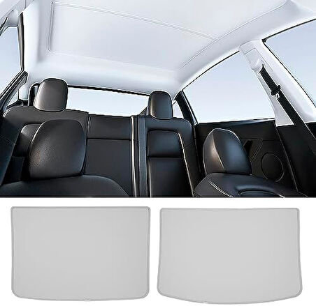 Tesla Model Y 2020–2023 Tavan Penceresi Güneşlik Katlanabilir UV Isı Yalıtımlı Çantalı Ön Arka Yüz Gri