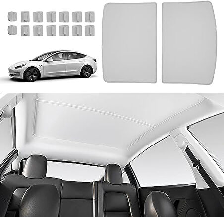 Tesla Model Y 2020–2023 Tavan Penceresi Güneşlik Katlanabilir UV Isı Yalıtımlı Çantalı Ön Arka Yüz Gri