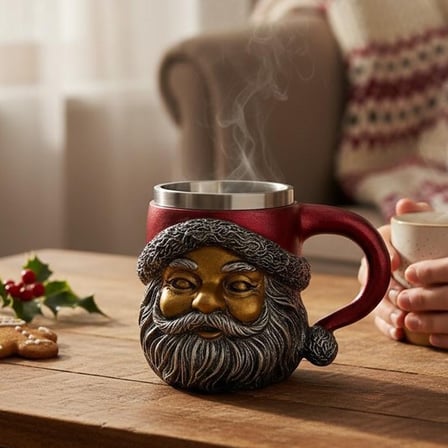 3D Noel Baba Figürlü Dekoratif Kupa Bardak – Özel Tasarım Yılbaşı Temalı Kahve Kupası
