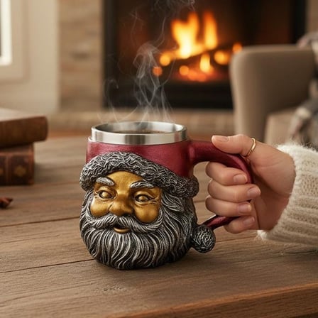 3D Noel Baba Figürlü Dekoratif Kupa Bardak – Özel Tasarım Yılbaşı Temalı Kahve Kupası