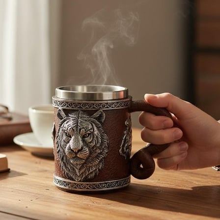 3D Kaplan Kafası Figürlü Metal Kupa Bardak