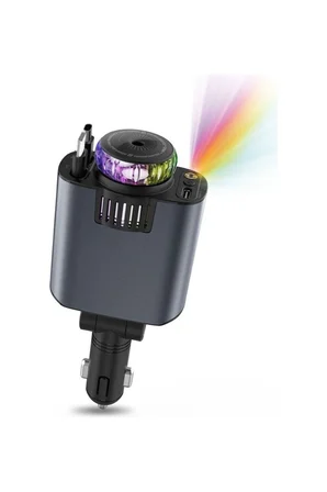 45W Işıklı ve Kokulu Araç Şarj Cihazı | Çift Çekilebilir Kablo | USB-C & iOS Uyumlu | Hızlı Şarj