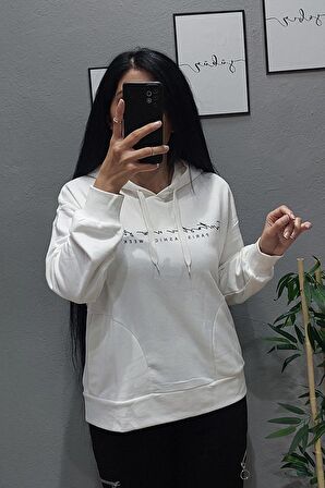 Beyaz Kapşonlu Sweatshirt Joggy