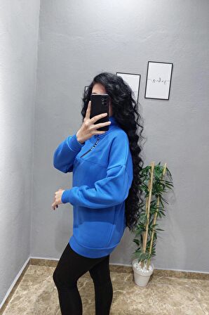 Mavi Şardonlu Oversize Sweat