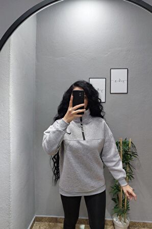 Gri Şardonlu Oversize Sweat