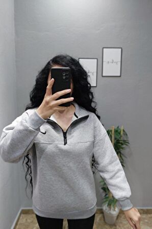 Gri Şardonlu Oversize Sweat