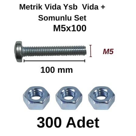 TUĞRA HIRDAVAT M5x100mm Metrik Vida Ysb - Somunlu 300'lü Takım