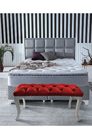 Classic Chester Model Kapitoneli Bordo Puf - Beyaz Ayak
