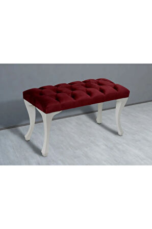 Classic Chester Model Kapitoneli Bordo Puf - Beyaz Ayak