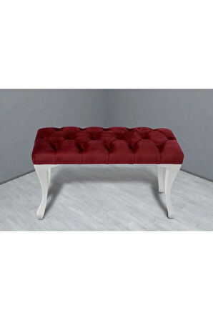 Classic Chester Model Kapitoneli Bordo Puf - Beyaz Ayak