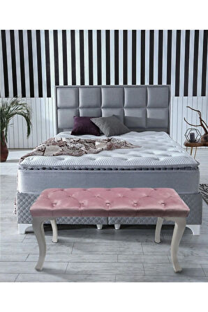 Classic Chester Model Kapitoneli Pembe Puf - Beyaz Ayak