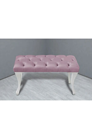 Classic Chester Model Kapitoneli Pembe Puf - Beyaz Ayak