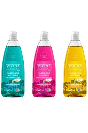 Viking Premium 3'lü 750 ml Orman Meyveli Fesleğenli Limonlu Elde Yıkama Deterjanı