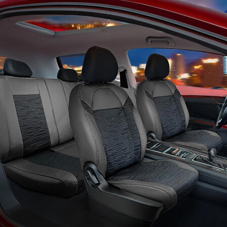 Bmw 5 Serisi 525 Deri Detaylı Süet Oto Koltuk Kılıfı Ön Arka Set Premium Tasarım Siyah SC