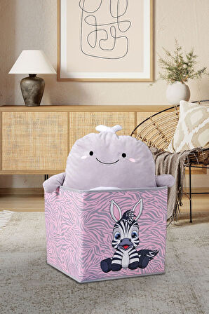 Zebra Baskılı Pudra Pembe Renk Kapaksız Kutu 30x30x30 Cm