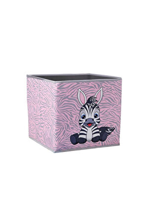 Zebra Baskılı Pudra Pembe Renk Kapaksız Kutu 30x30x30 Cm
