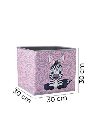 Zebra Baskılı Pudra Pembe Renk Kapaksız Kutu 30x30x30 Cm