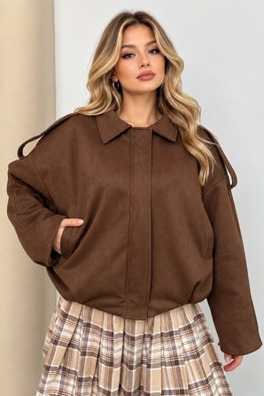 PRİFALDİ ZR Oversize AcıKahve Kadın Süet Bomber Ceket