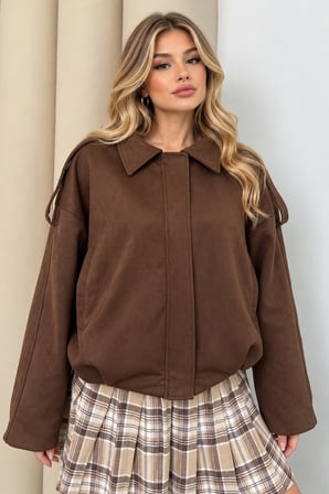 PRİFALDİ ZR Oversize AcıKahve Kadın Süet Bomber Ceket