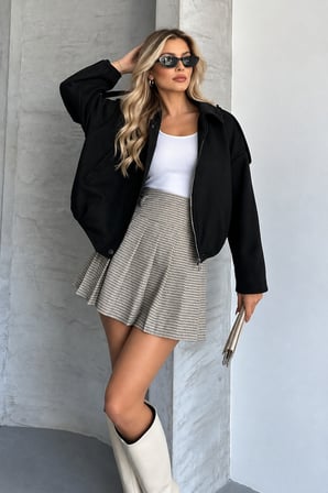 PRİFALDİ ZR Oversize Siyah Kadın Süet Bomber Ceket