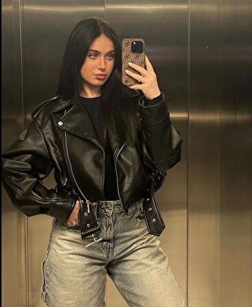 PRİFALDİ SUNİ DERİ CROP BIKER CEKET