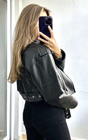 PRİFALDİ SUNİ DERİ CROP BIKER CEKET