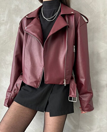 PRİFALDİ SUNİ DERİ CROP BIKER CEKET