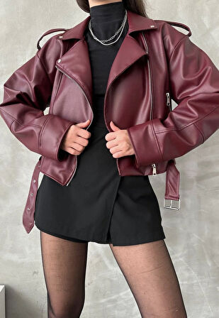 PRİFALDİ SUNİ DERİ CROP BIKER CEKET