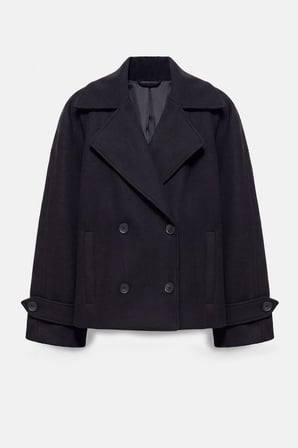 PRİFALDİ ZR Kadın Kruvaze Yaka Çift Düğmeli Kolu Kemer Detaylı Rahat Kalıp Kısa Kaşe Kaban