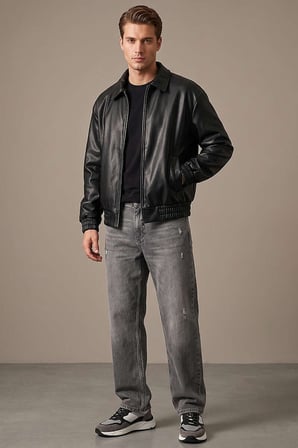 PRİFALDİ ZR Oversize SİYAH Erkek Deri Ceket