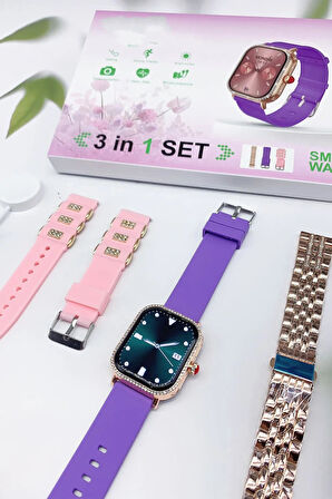 G10 Mini Elegant Amoled Ekran 38mm Taşlı Akıllı Saat 3 Kordonlu Smart Watch