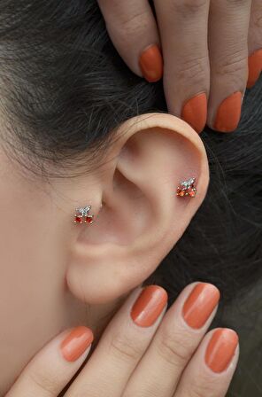 Kiraz Piercing Tragus Helix Kıkırdak Gümüş Renk